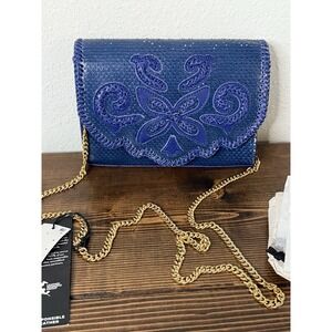 Aimee Kestenberg Watts Crossbody Leather Royal Blue Gold Chain